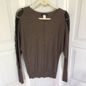 Kerisma Brown Crew Neck Sweater with Black Lace Detail